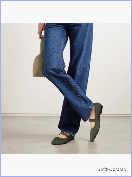 Women Pointed Toe Knit Mary Jane Flats, Comfortable Dressy Ballet Shoes